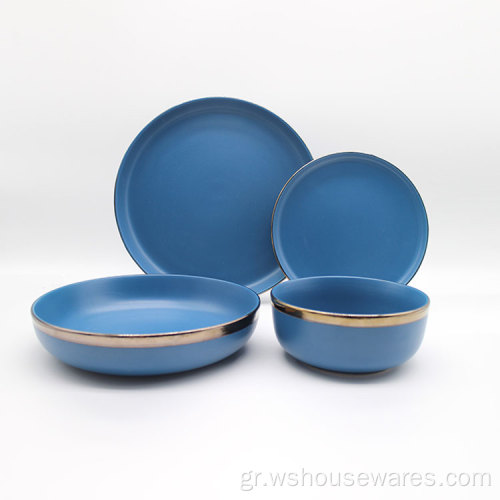 Υψηλής ποιότητας 16 τεμάχια Stoneware μπλε χρώμα χρυσό